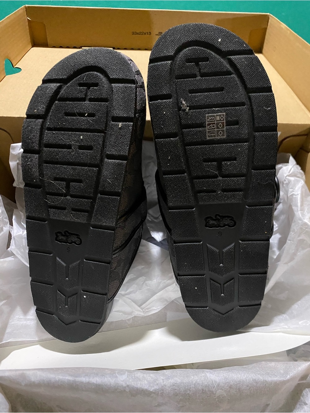 Coach Charcoal Signature Monogram Slip-On Clog Mules with Gold Buckle - Picture 4 of 6